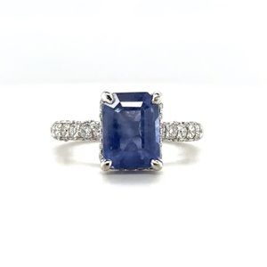 Blue Sapphire 18k White Gold Diamond Ring Size